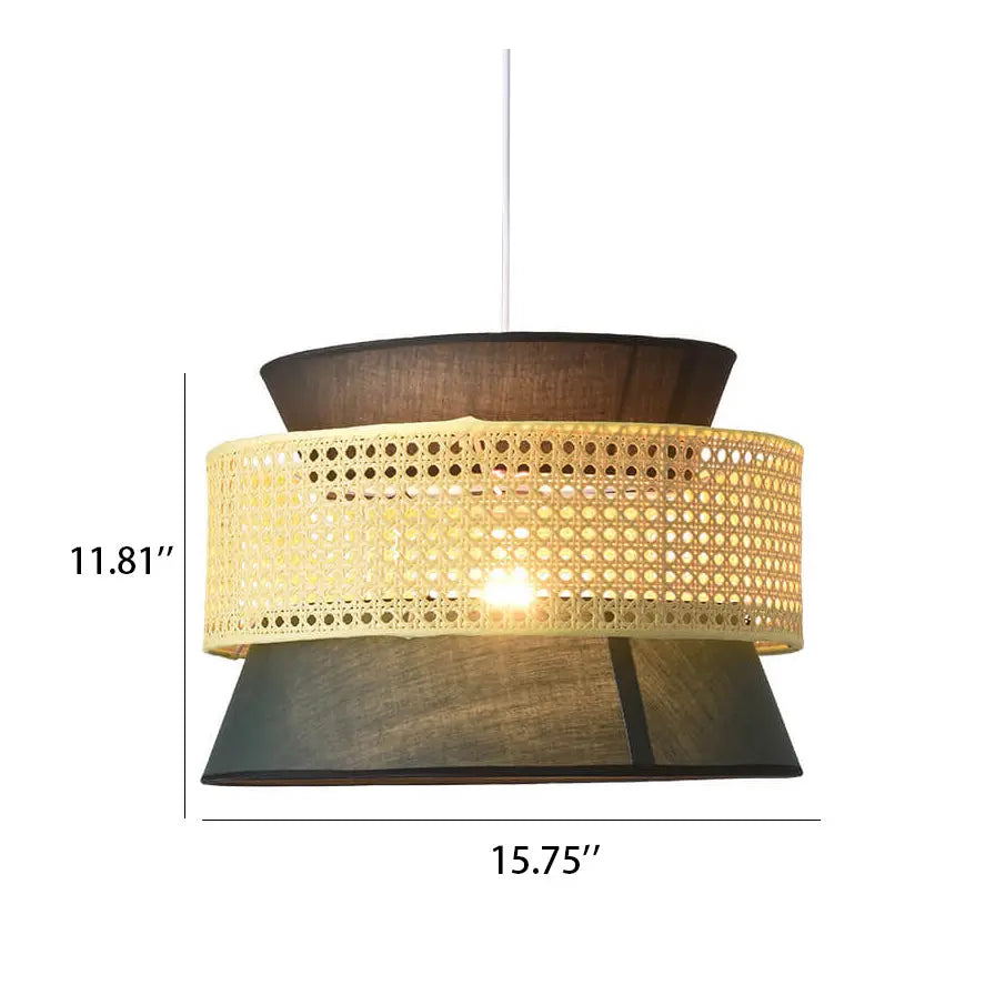 Modern Rattan Japanese Drum Shape 1-light Pendant Light BulbSquare