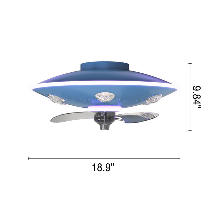 Lumendat Modern Creative Cartoon UFO flying Saucer Round Iron Acrylic LED Kids Flush Mount Ceiling Fan Light Lumendat