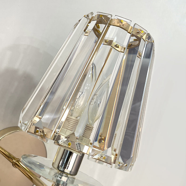 Modern Luxury Metal Iron Stainless Steel Crystal Ball Cylinder 1-Light Wall Sconce Lamp For Bedside Lumendat