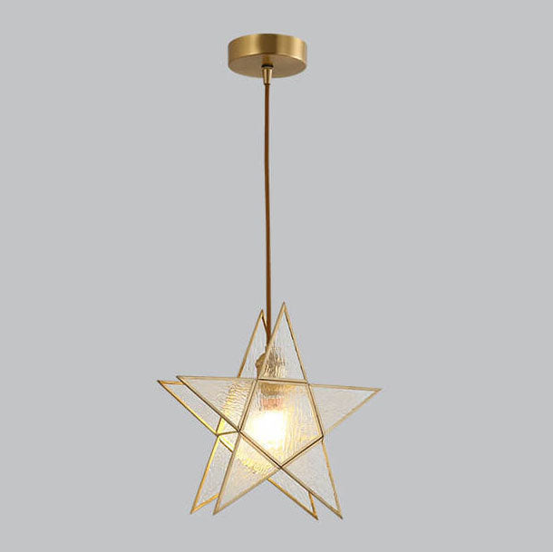 Modern Colorful Water-grain Glass 1-light Pentagram Shaped Pendant Light BulbSquare