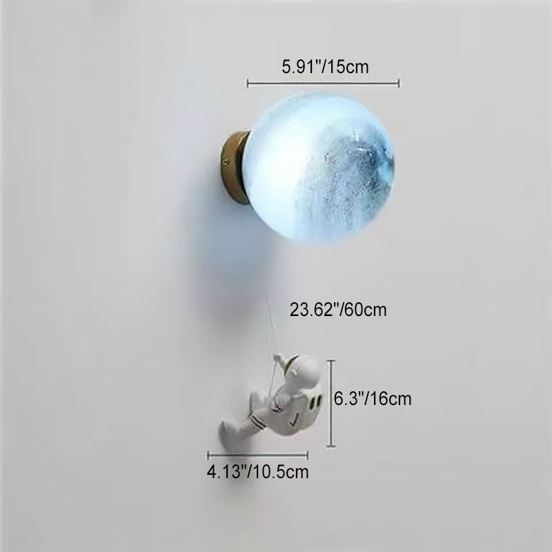 Lumendat Contemporary Creative 3D Printed Moon Shade Resin Astronaut 1-Light Wall Sconce Lamp For Bedroom Lumendat
