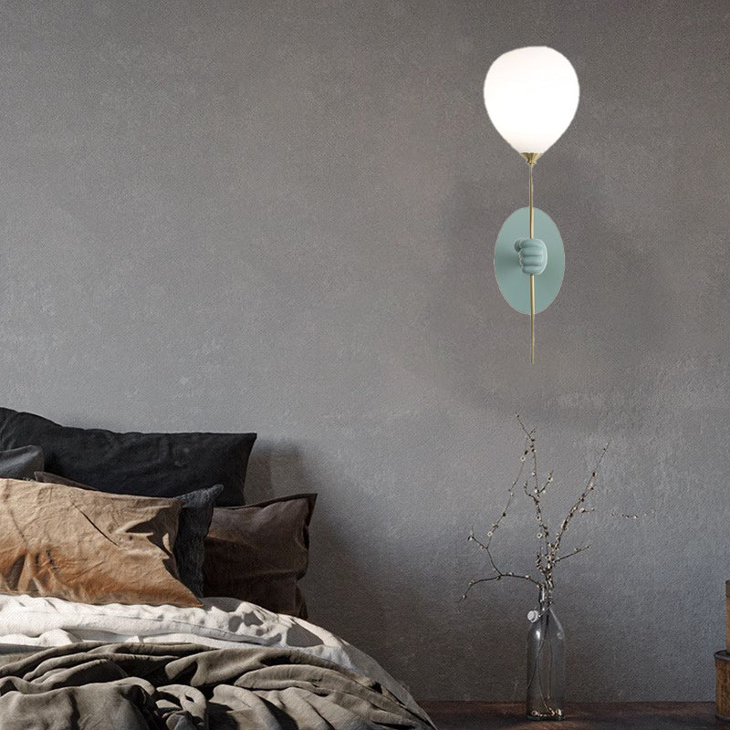 Contemporary Creative Cartoon Bear Balloon Iron Resin Glass 1-Light Wall Sconce Lamp For Bedroom Lumendat