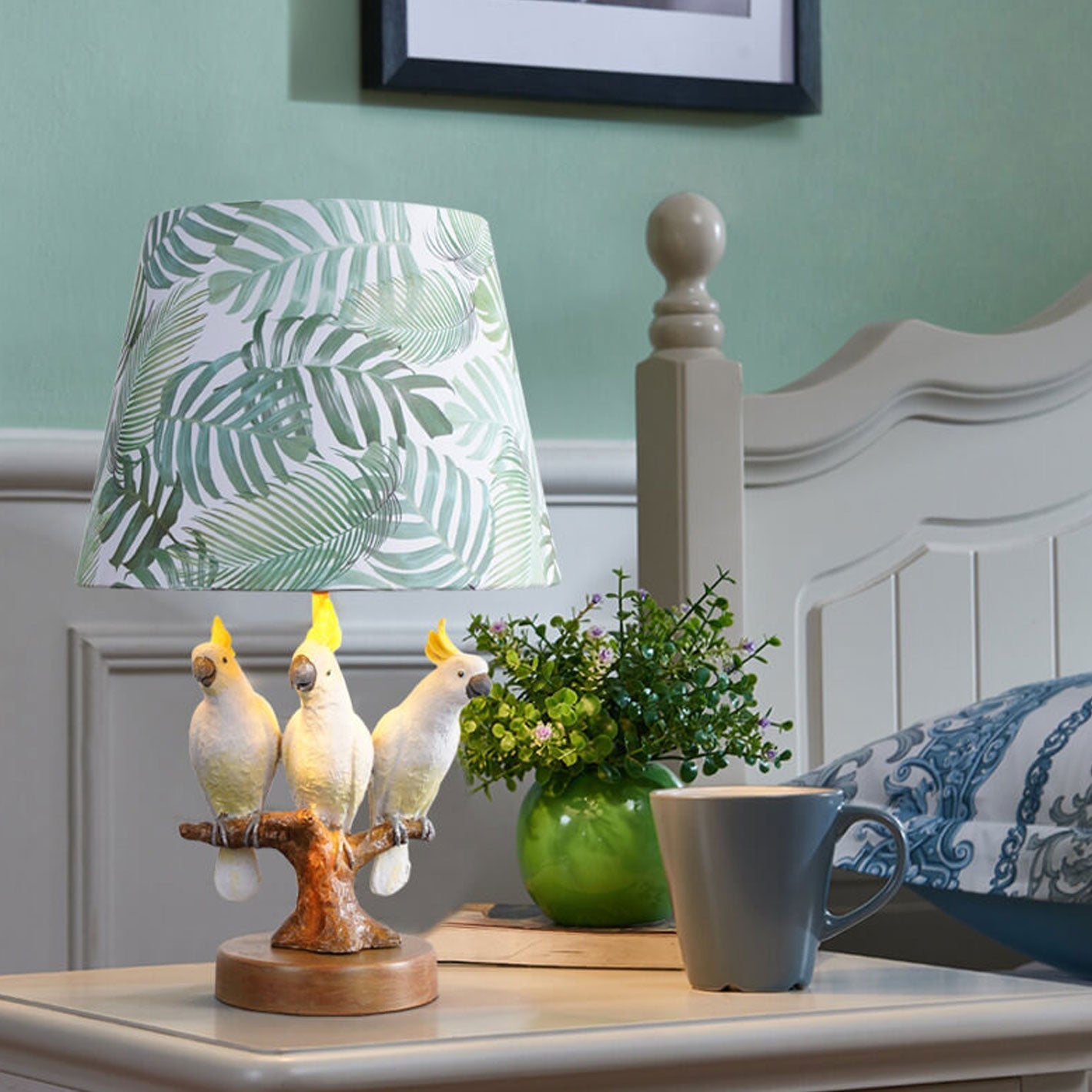 Nordic Leaf Fabric Resin Bird Design 1-Light Table Lamp Lumendat