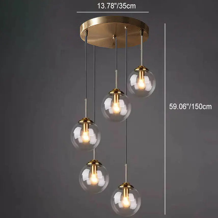 Contemporary Nordic Copper Spherical Glass Shade 1/3/5-light Island Light Chandelier for Dining Room Lumendat
