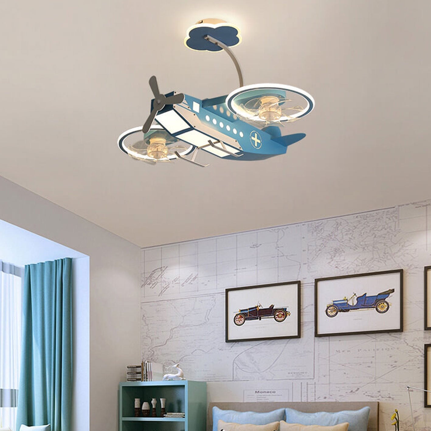 Lumendat Creative Cartoon Aircraft Kids Flush Mount Ceiling Fan Light Lumendat