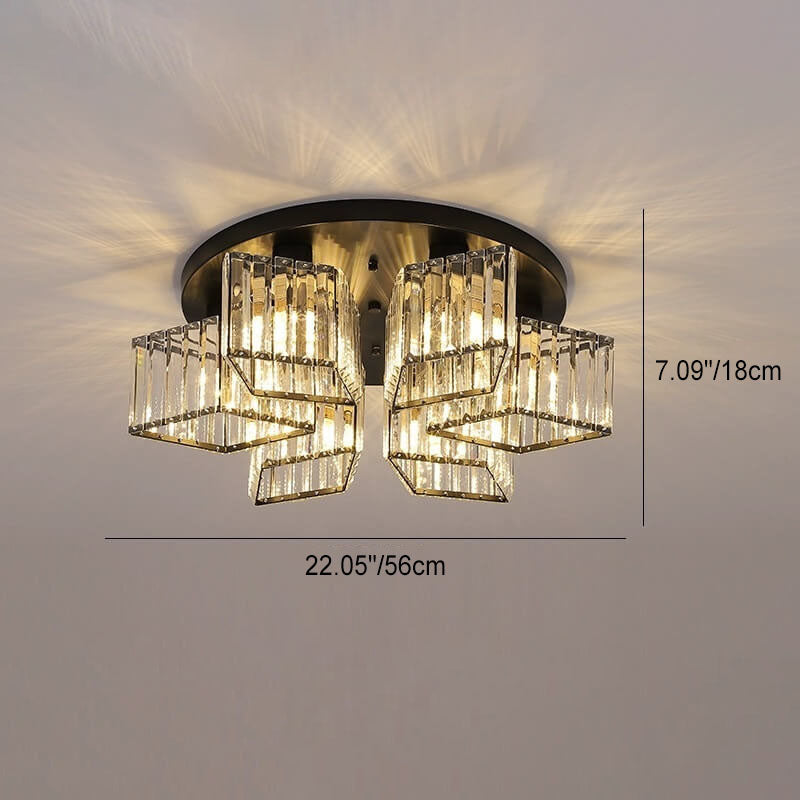 Modern Luxury Diamond Shaped Iron Crystal 3/4/5/6 Light Semi-Flush Mount Ceiling Light Lumendat