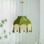 French Vintage Fabric Tassel Lampshade Brass 1-light Pendant Light BulbSquare