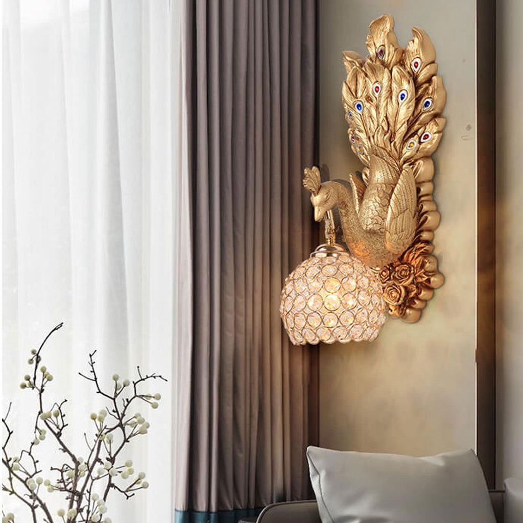 European Creative Peacock Resin Glass Shade 1-Light Wall Sconce Lamp Lumendat