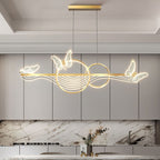 Nordic Light Luxury Butterfly Round Linear Island Light LED Chandelier BulbSquare