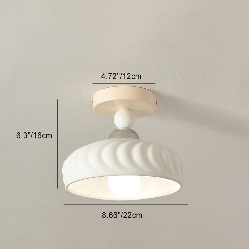 Contemporary Scandinavian Cream Ceramic Geometric Round Shade 1-Light Semi-Flush Mount Ceiling Light For Living Room