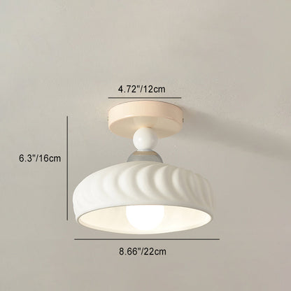 Contemporary Scandinavian Cream Ceramic Geometric Round Shade 1-Light Semi-Flush Mount Ceiling Light For Living Room