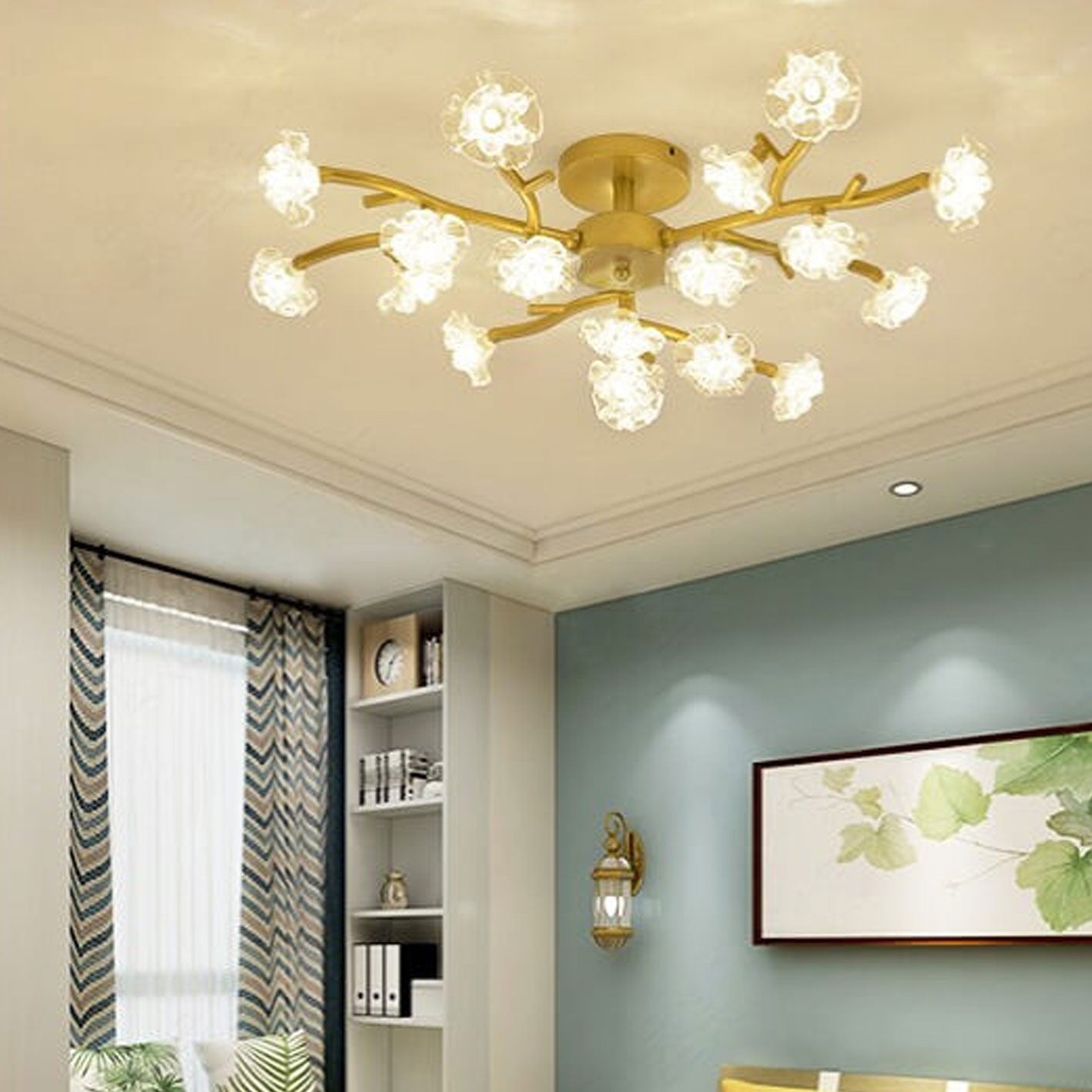 Nordic Creative Plum Blossom Tree Branch LED Semi-flush Mount Ceiling Light