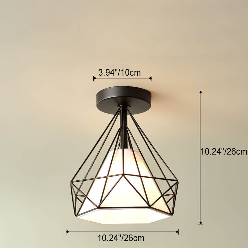 Scandinavian Modern Minimalist Iron Glass Ceramic Flower Diamond 1-Light Semi-Flush Mount Ceiling Light Lumendat