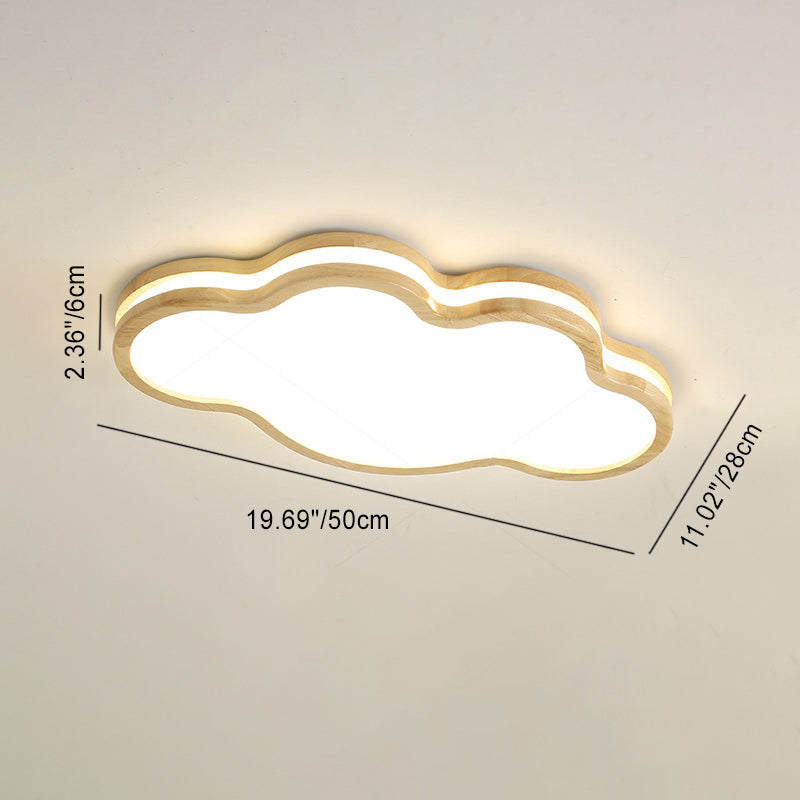 Lumendat Contemporary Nordic Kids Rubber Wood Glass Star Cloud Moon LED Flush Mount Ceiling Light For Bedroom Lumendat