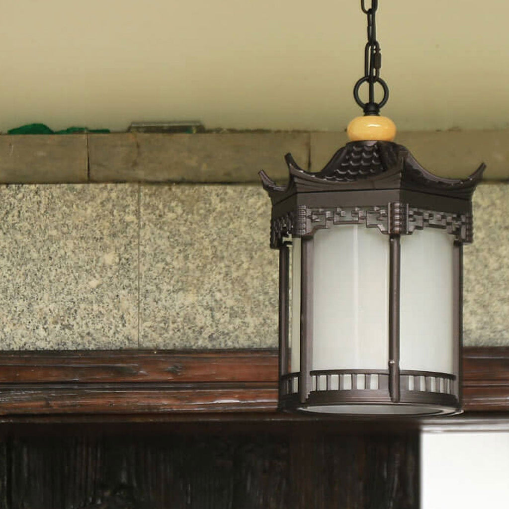 Retro Chinese Outdoor Waterproof Hexagonal Lantern 1-light Patio Pendant Light BulbSquare