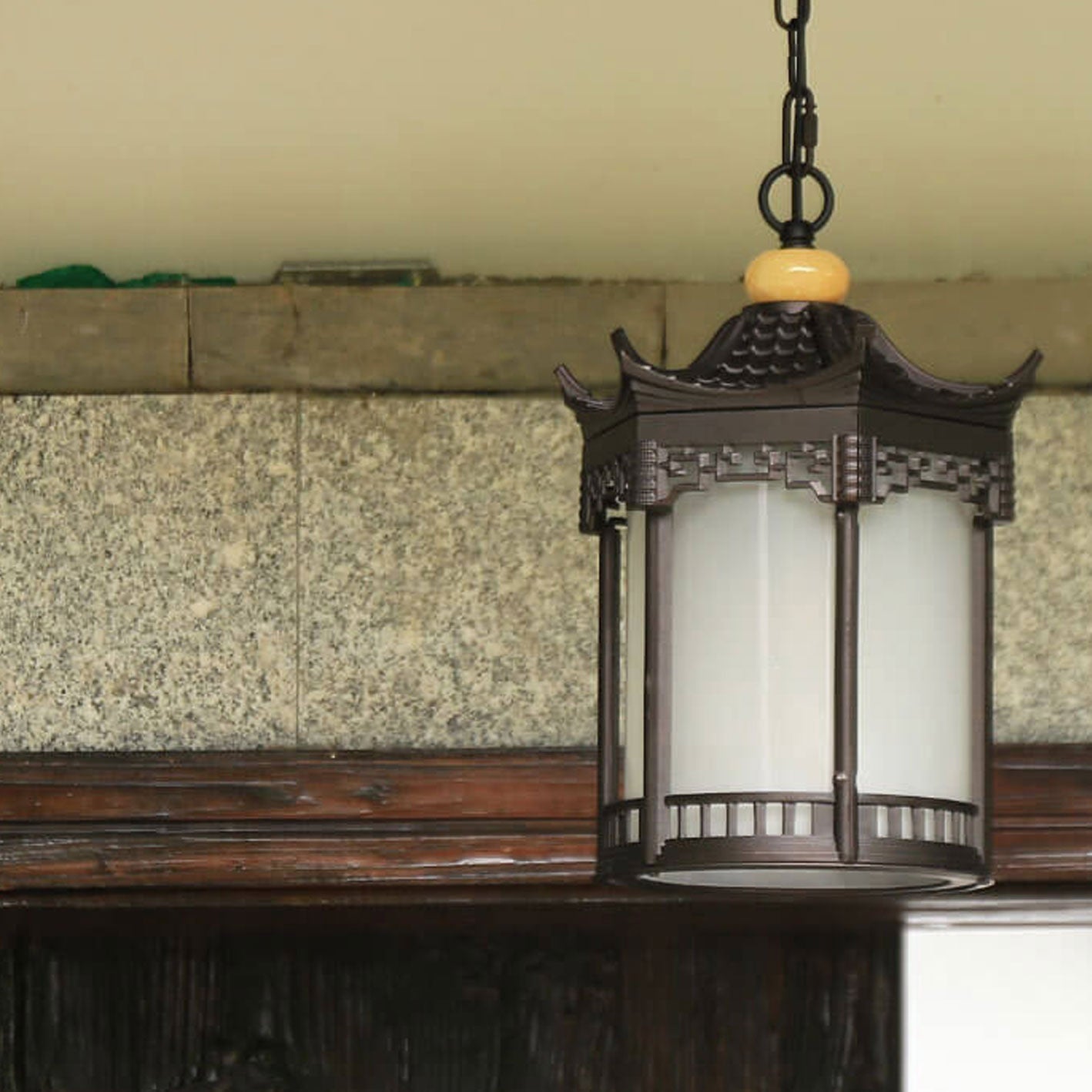 Retro Chinese Outdoor Waterproof Hexagonal Lantern 1-light Patio Pendant Light BulbSquare