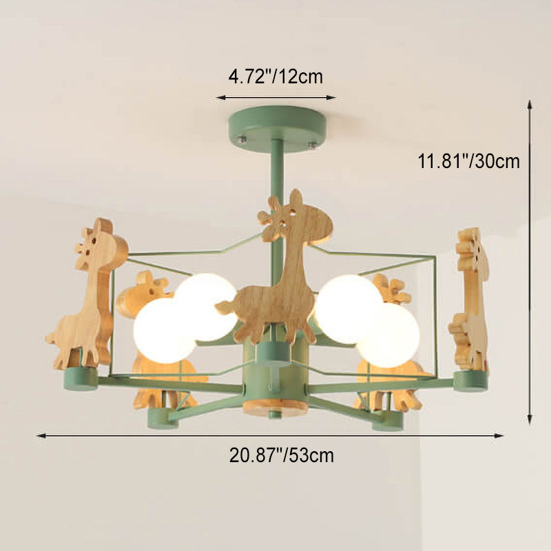 Scandinavian Modern Childlike Giraffe Diamond Pentagram Windmill Iron Wood Glass 4/5 Light Semi-Flush Mount Ceiling Light Lumendat