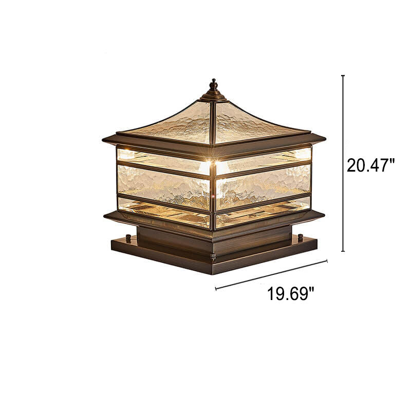 European Outdoor Brass Glass Square 1/2 Light Waterproof Pillar Landscape Light Lumendat