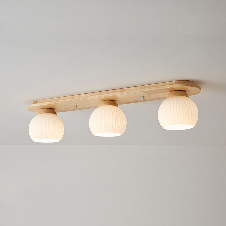 Japanese Vintage Striped Glass Wood Long Plate 2/3 Light Flush Mount Ceiling Light Lumendat