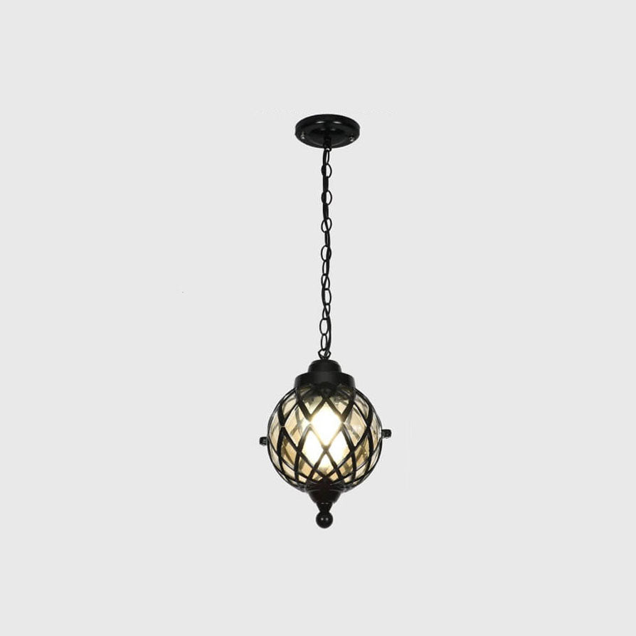 European Vintage Round Ball Die-cast Aluminum Glass Waterproof Outdoor 1-light Pendant Light BulbSquare