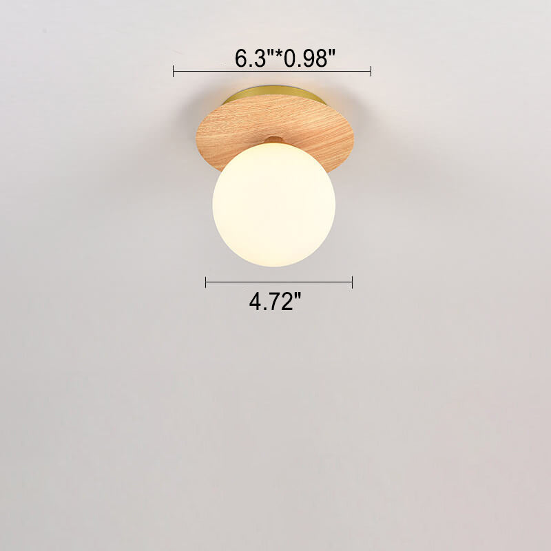 Japanese Minimalist Glass Iron Woodgrain 1-light Semi-flush Mount Ceiling Light