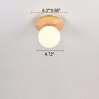 Japanese Minimalist Glass Iron Woodgrain 1-light Semi-flush Mount Ceiling Light