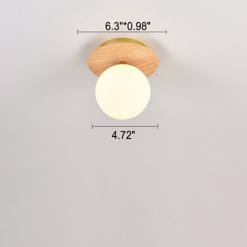 Japanese Minimalist Glass Iron Woodgrain 1-light Semi-flush Mount Ceiling Light
