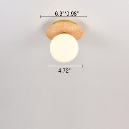 Japanese Minimalist Glass Iron Woodgrain 1-light Semi-flush Mount Ceiling Light
