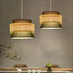 Modern Rattan Japanese Drum Shape 1-light Pendant Light BulbSquare