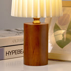 Vintage Korean Pleated Column Solid Wood Base 1-Light Table Lamp Lumendat