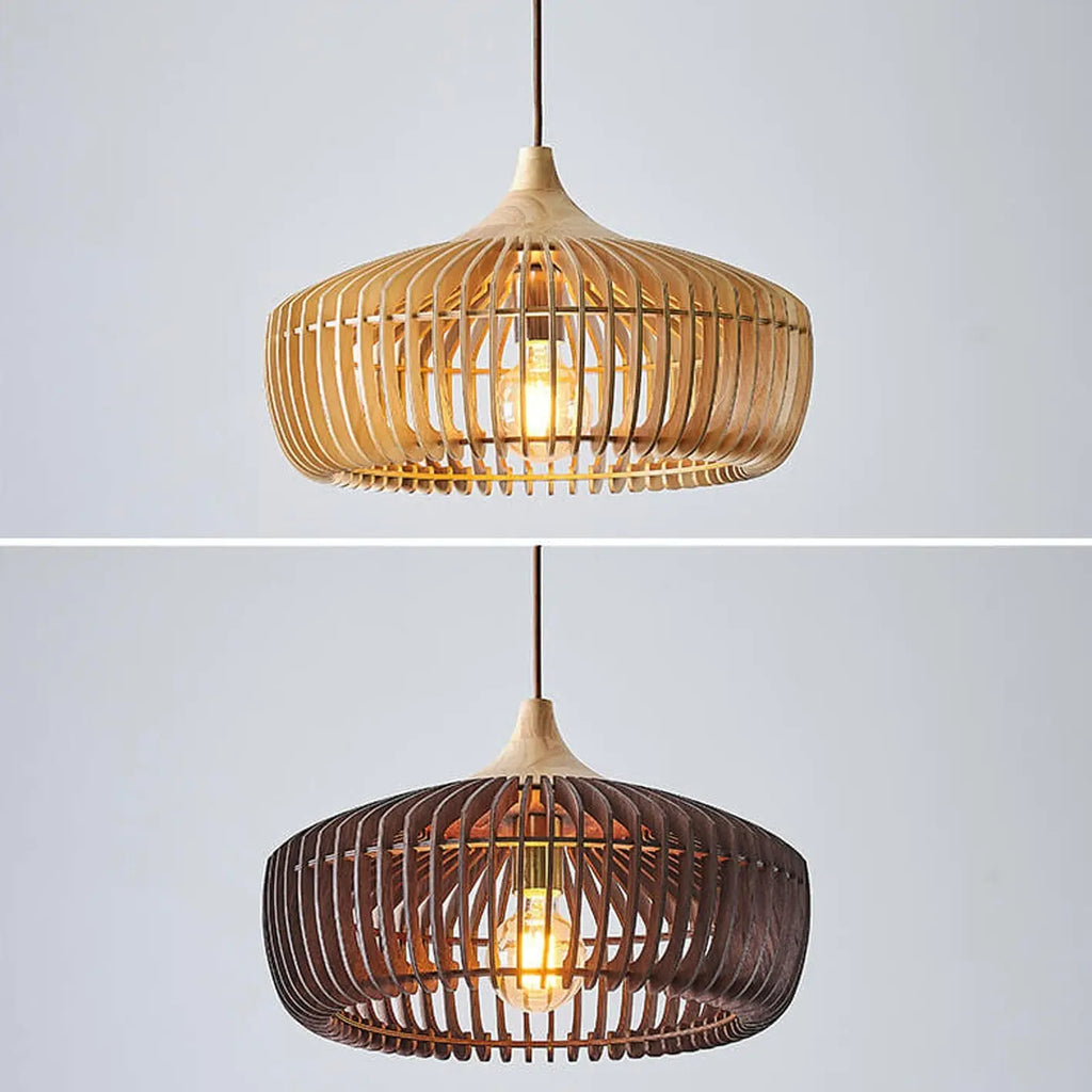 Nordic Vintage Wooden Round Dome Lid 1-light Pendant Light Lumendat