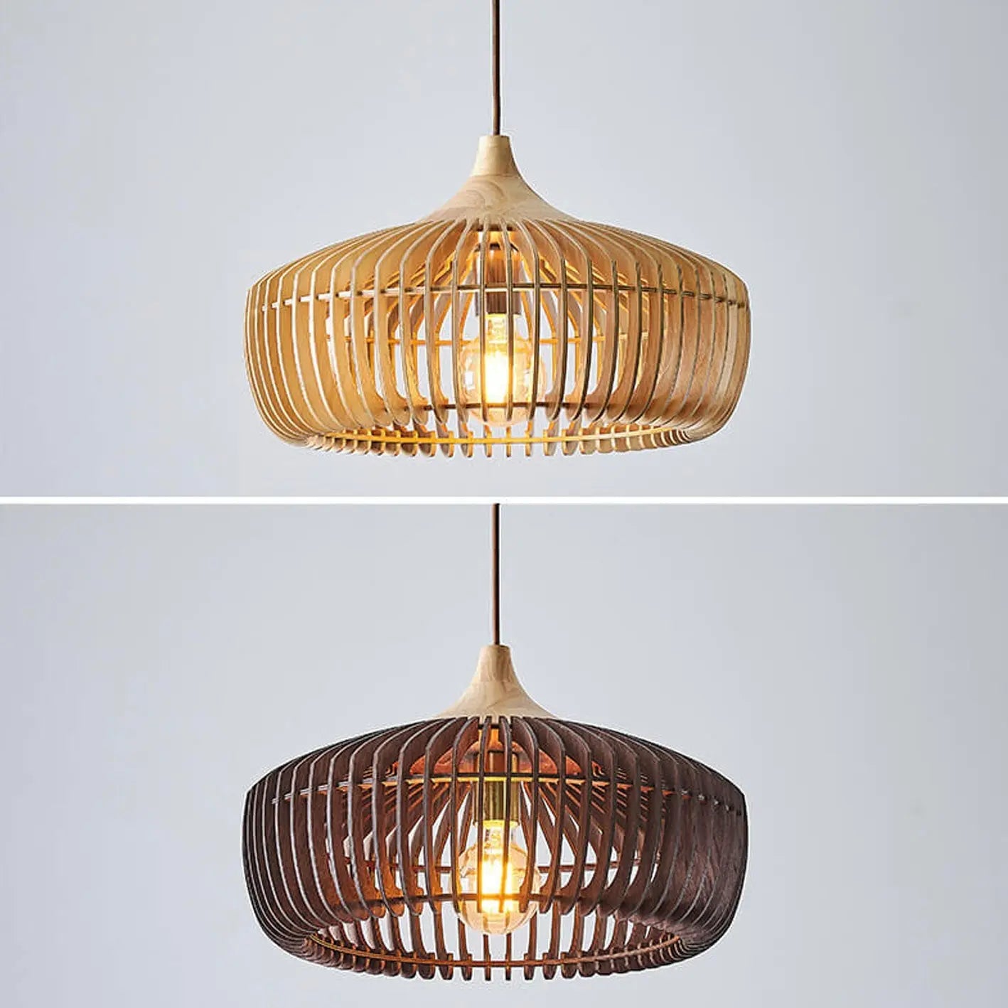 Nordic Vintage Wooden Round Dome Lid 1-light Pendant Light Lumendat