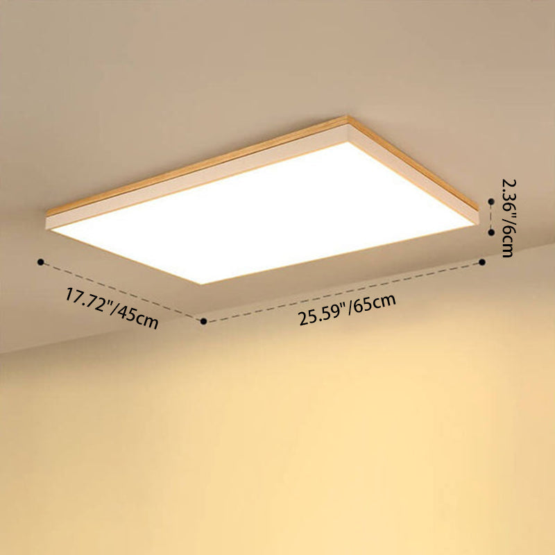 Modern Minimalist Solid Wood Acrylic Square Rectangle LED Flush Mount Ceiling Light for Living Room BulbSquare