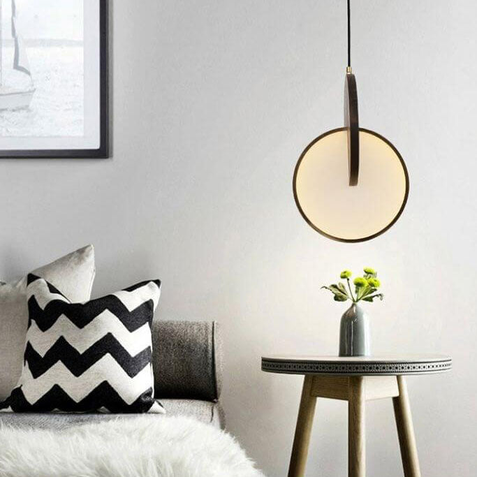 Modern Walnut Solid Wood Round Dish 1-light LED Pendant Light