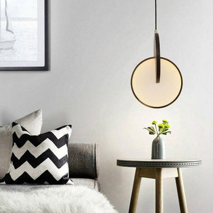 Modern Walnut Solid Wood Round Dish 1-light LED Pendant Light