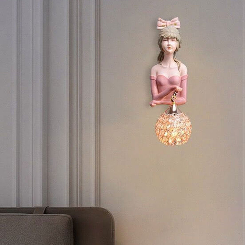 Lumendat Creative Girl Painted Resin Glass Kids 1-Light Wall Sconce Lamp Lumendat