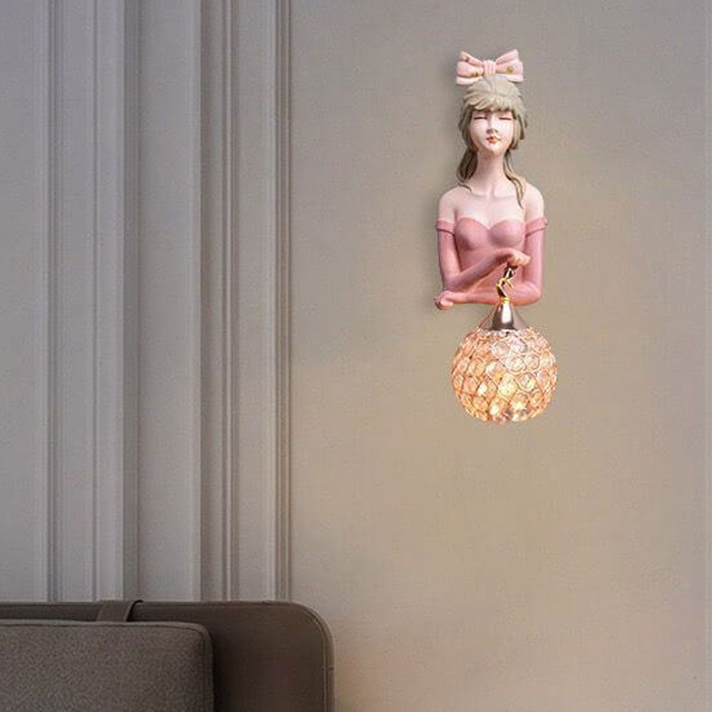 Lumendat Creative Girl Painted Resin Glass Kids 1-Light Wall Sconce Lamp Lumendat