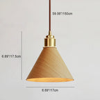 Modern Minimalist Solid Wood Cone Copper 1-light Pendant Light for Living Room BulbSquare