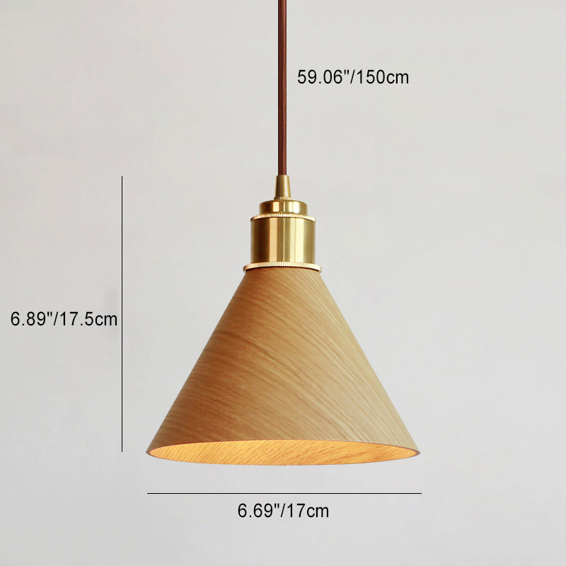 Modern Minimalist Solid Wood Cone Copper 1-light Pendant Light for Living Room BulbSquare