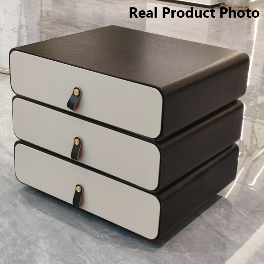 Contemporary Creative Solid Wood Multilayer Board Bedside Cabinet - 3 Drawers Rotating Nightstand For Bedroom Lumendat