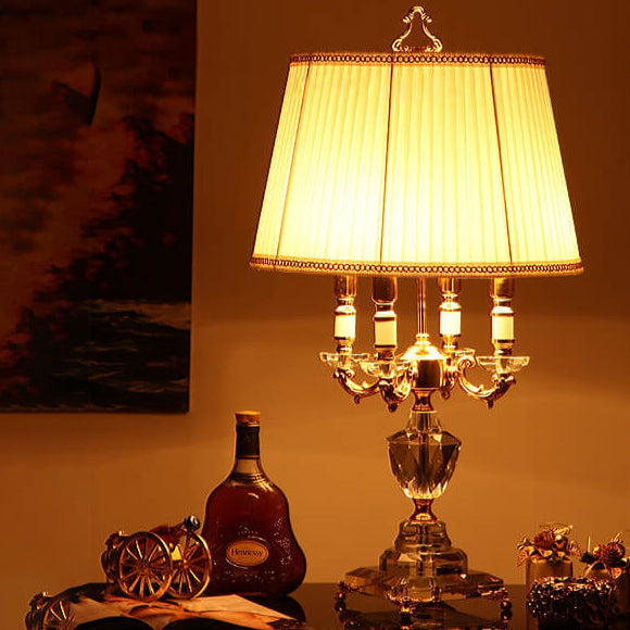 European Luxury Fabric Candle Holder with Crystal Base 4-Light Table Lamp Lumendat