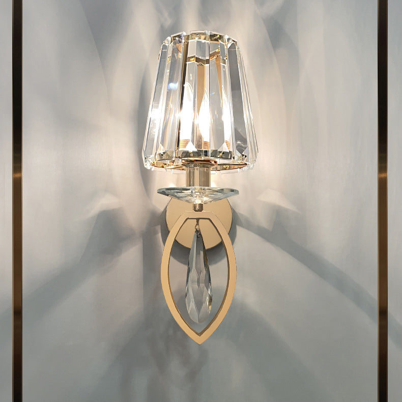 Modern Luxury Metal Iron Stainless Steel Crystal Ball Cylinder 1-Light Wall Sconce Lamp For Bedside Lumendat