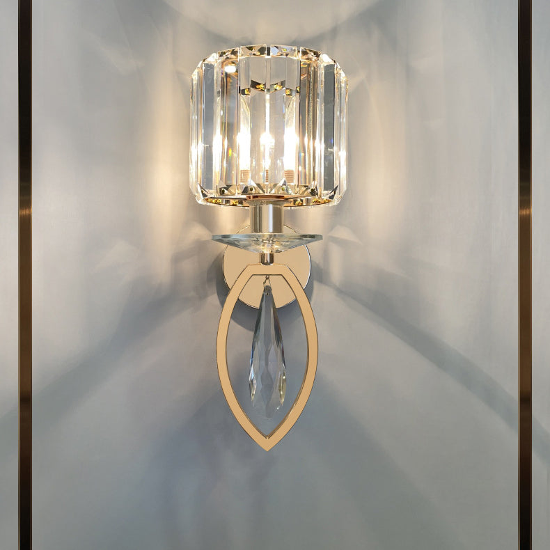 Modern Luxury Metal Iron Stainless Steel Crystal Ball Cylinder 1-Light Wall Sconce Lamp For Bedside Lumendat