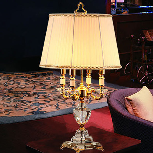 European Luxury Fabric Candle Holder with Crystal Base 4-Light Table Lamp Lumendat