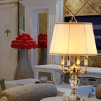 European Luxury Fabric Candle Holder with Crystal Base 4-Light Table Lamp Lumendat
