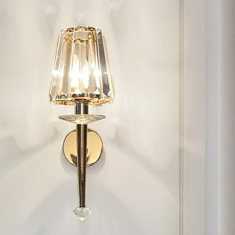 Modern Luxury Metal Iron Stainless Steel Crystal Ball Cylinder 1-Light Wall Sconce Lamp For Bedside Lumendat