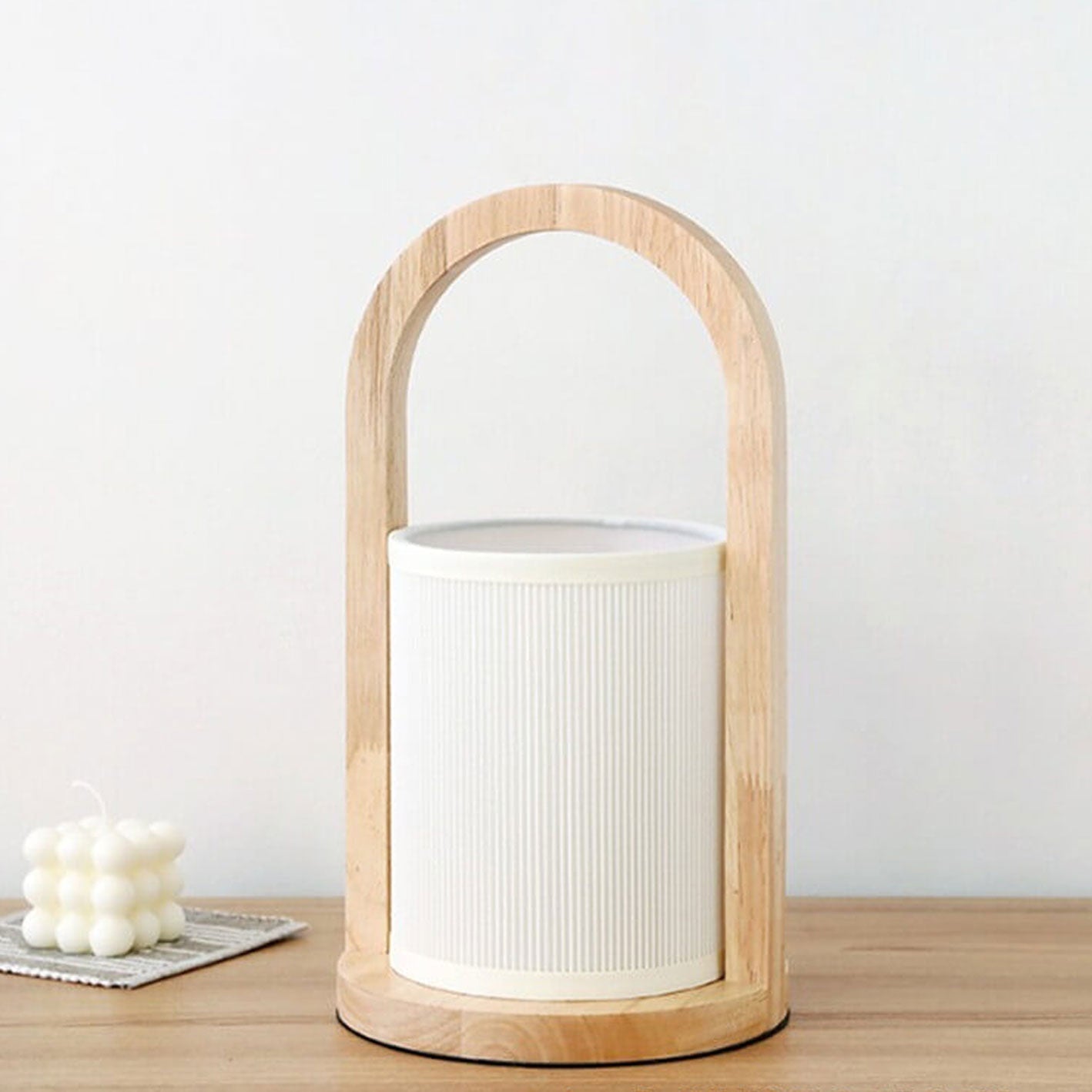 Nordic Fabric Column Solid Wood Portable Design 1-Light Table Lamp Lumendat