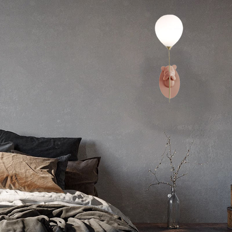 Contemporary Creative Cartoon Bear Balloon Iron Resin Glass 1-Light Wall Sconce Lamp For Bedroom Lumendat