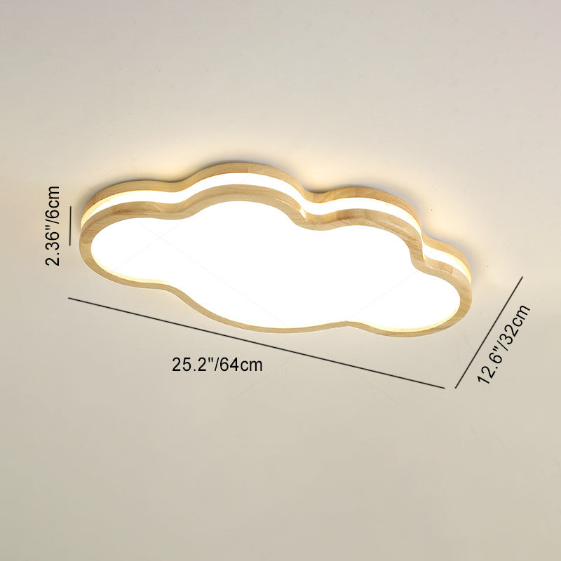 Lumendat Contemporary Nordic Kids Rubber Wood Glass Star Cloud Moon LED Flush Mount Ceiling Light For Bedroom Lumendat