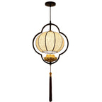 Traditional Chinese Luxury Wrought Iron Fabric 1-Light Pendant Light For Living Room Lumendat